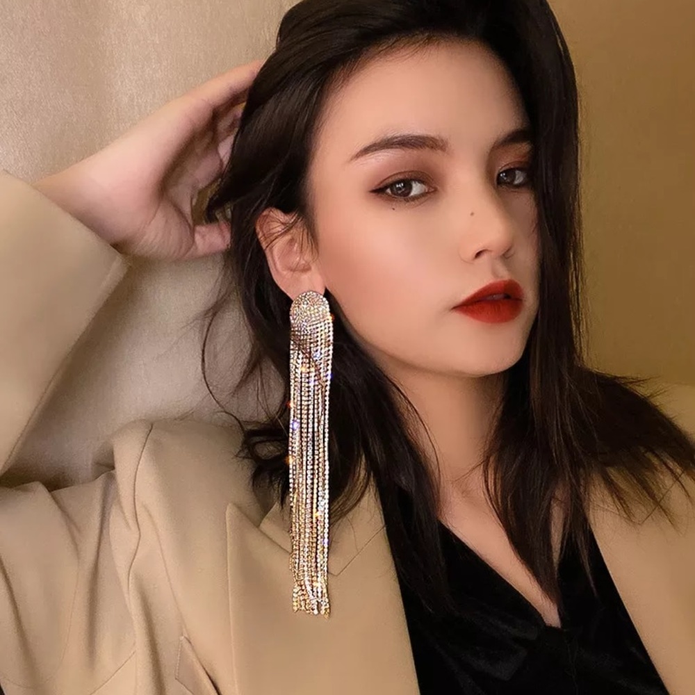 NEW DIAMOND STERLING SILVER LONG TASSEL EARRINGS - Picture 4 of 6